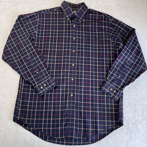 Brooks Brothers Men’s Navy Blue Plaid Button Down shirt size medium - Picture 1 of 5